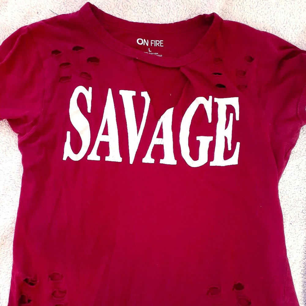 "Savage" holy/ ripped shirt